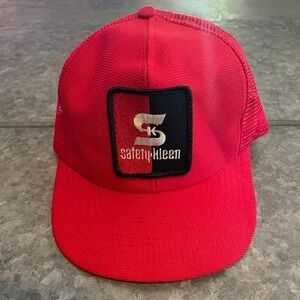 Vintage Safety Kleen Patch Snapback Trucker Hat Cap Red USA Made Mesh 90s Y2K